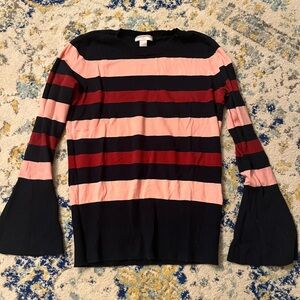 LOFT Multicolor Striped Bell Sleeve Top